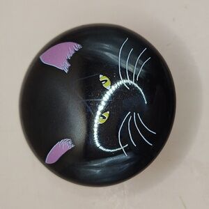 Black Ceramic Otagiri Cat Round Trinket Box, Designed by Cheryl Fleischer
